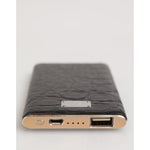 Dolce & Gabbana Black Leather Exotic Skin 3000mAh Power Bank Charger USB with luxurious design and gold accents.