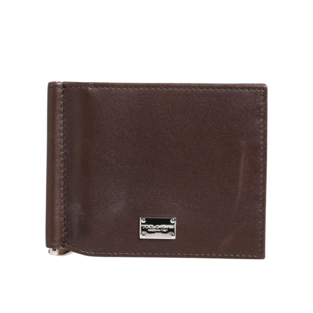 Dolce & Gabbana Brown Leather DG Logo Engrave Bifold Card Holder Wallet in rich leather with sleek logo design, stylish and functional.