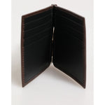 Dolce & Gabbana Brown Leather DG Logo Engrave Bifold Card Holder Wallet open view showcasing interior card slots.