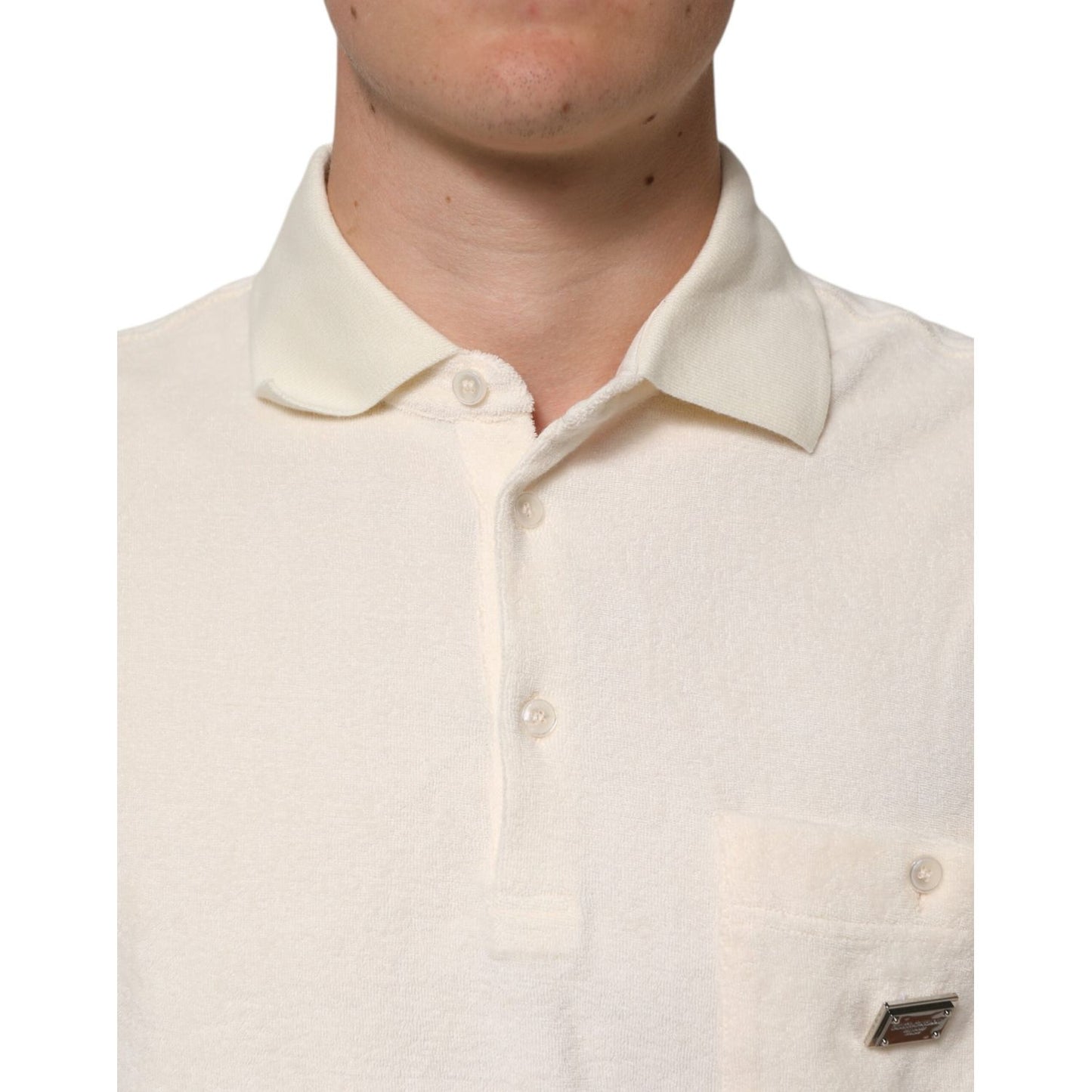 Dolce & Gabbana Ivory Cotton Terry Logo Pocket Polo T-shirt