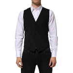 Dolce & Gabbana Black Wool Dress Formal Men Waistcoat Vest on a model, tailored for elegant formal occasions.