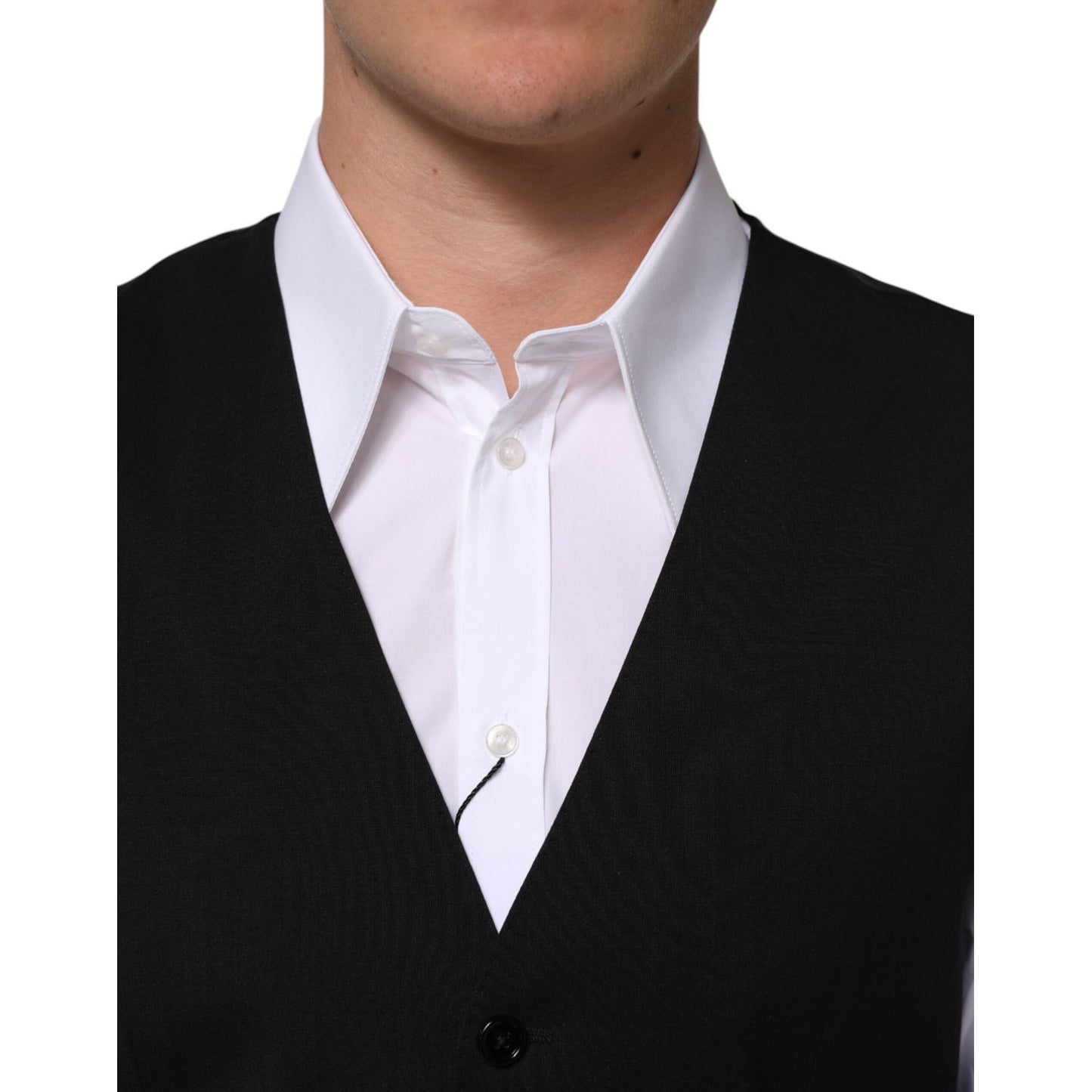 Dolce & Gabbana Black Wool Dress Formal Men Waistcoat Vest