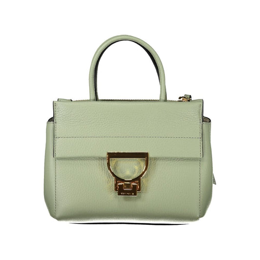 Elegant Coccinelle Green Leather Women Handbag with gold clasp and top handle, showcasing Italian luxury and craftsmanship.
