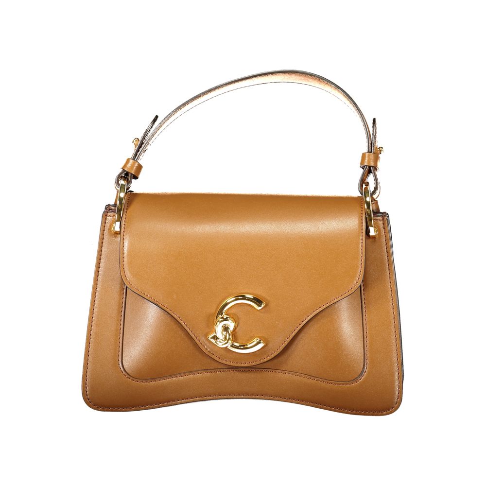 Coccinelle Brown Leather Women Handbag with adjustable strap and gold detailing, perfect for stylish versatility.