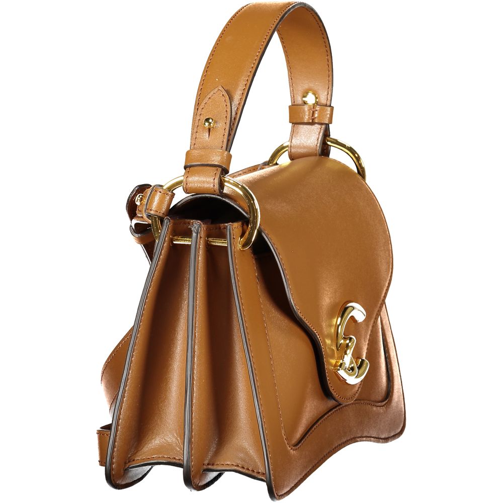 Coccinelle Brown Leather Women Handbag with removable handle and adjustable strap, elegant design in luxurious calf leather.