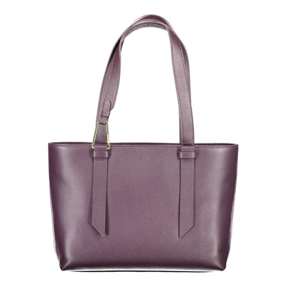 Coccinelle Purple Leather Women Handbag, showcasing elegant Italian craftsmanship with spacious interior and two shoulder handles.