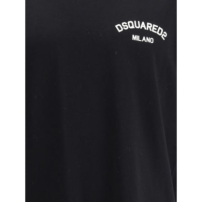 Dsquared² Black Cotton T-Shirt with white monogram logo on the front, urban contemporary style.