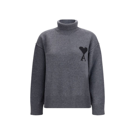 Ami Paris Gray Fleece Wool Turtleneck