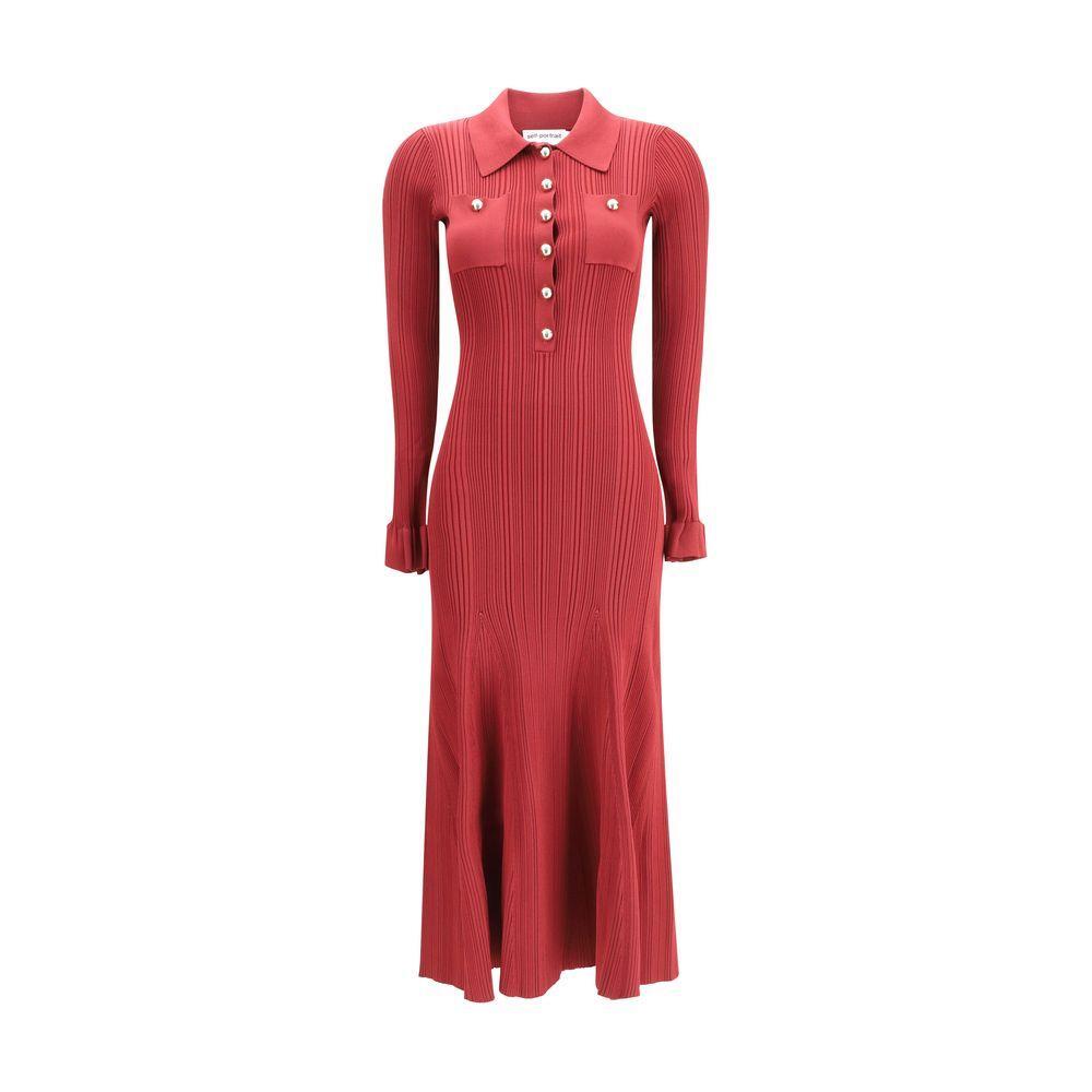 Self-Portrait Ribbed knit midi Dress SE-AW25008MABUBURGUNDY-M