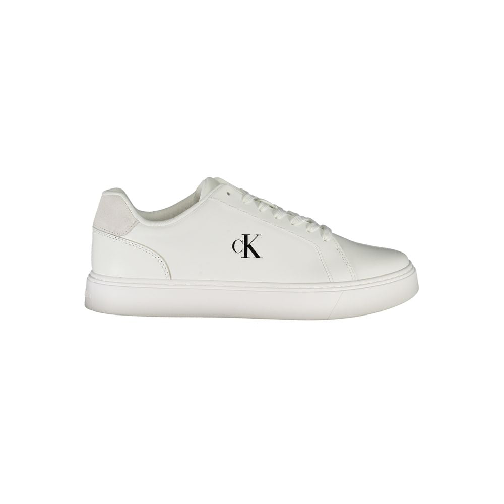 Calvin Klein White Leather Men Sneaker with logo print showcasing modern style and comfort.
