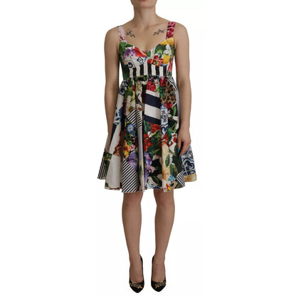 Dolce & Gabbana Multicolor Poplin Floral Mini Flared Dress