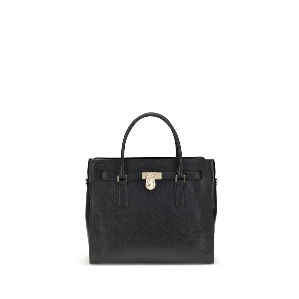Michael Kors Black Calf Leather Bos Taurus Shoulder Bag with metal studs and adjustable straps.