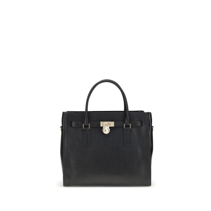 Michael Kors Black Calf Leather Bos Taurus Shoulder Bag with metal studs and adjustable straps.