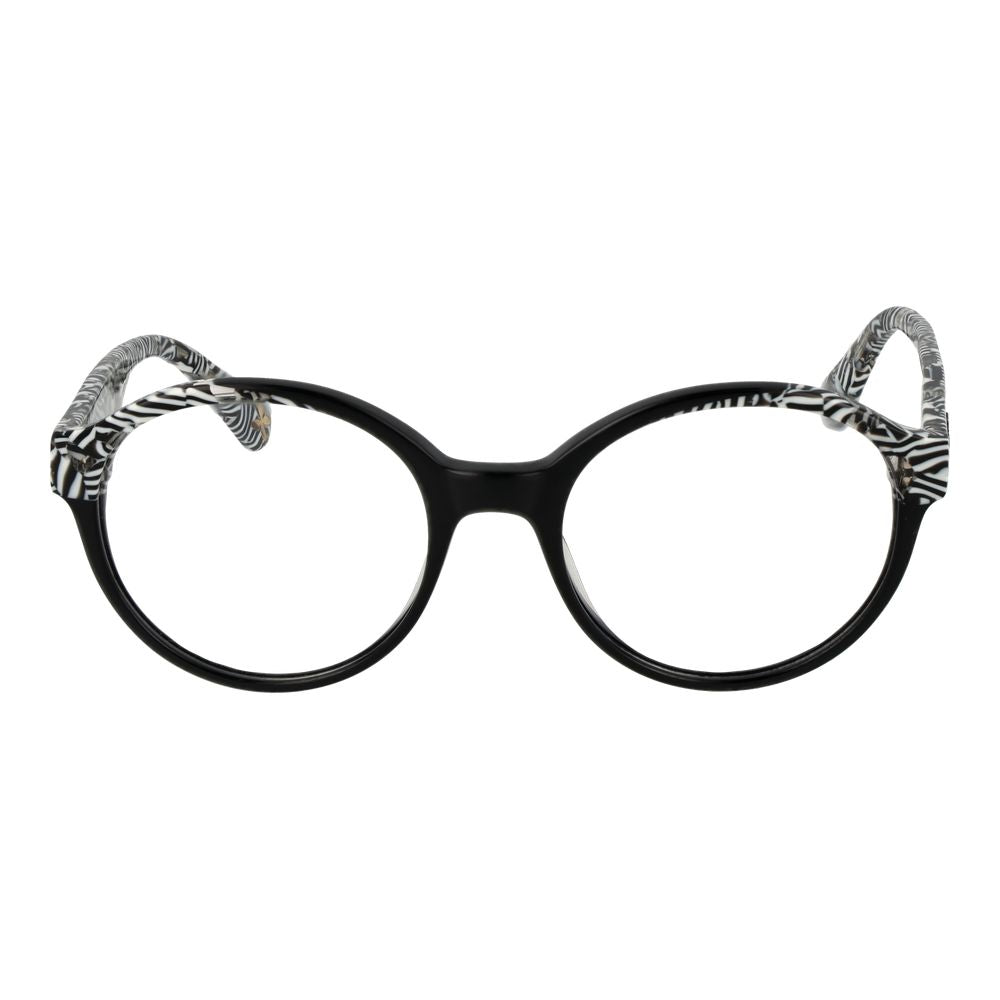 Christian Lacroix Black Women Glasses Frame, acetate round full-rim design with demo lenses, stylish eyewear for women.