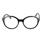 Christian Lacroix Black Women Glasses Frame, acetate round full-rim design with demo lenses, stylish eyewear for women.