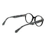 Christian Lacroix Black Women Glasses Frame, round acetate full-rim with demo lenses, stylish eyewear with pattern temples, 50mm width.