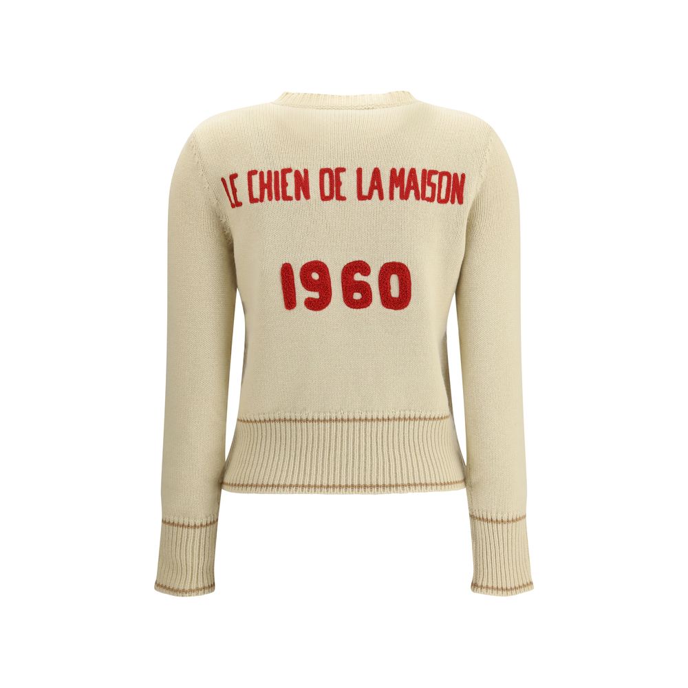 Back view of Valentino Cream Fleece Wool Sweatshirt featuring Le Chien de la Maison embroidery and ribbed trim.