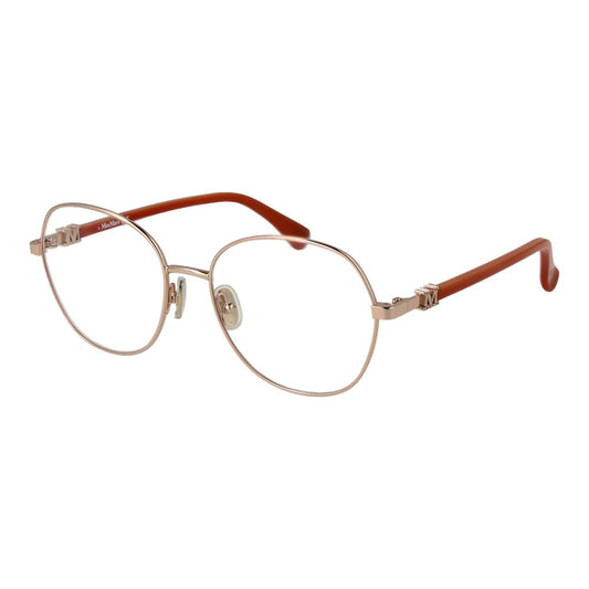 Max Mara Gold Women Glasses Frame full-rim round with gold metal and demo lenses, style 54-17-140, includes branded case, no spring hinge.