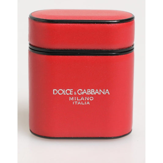 Dolce & Gabbana Red White Calfskin Leather Logo Flip Holder Airpods Case