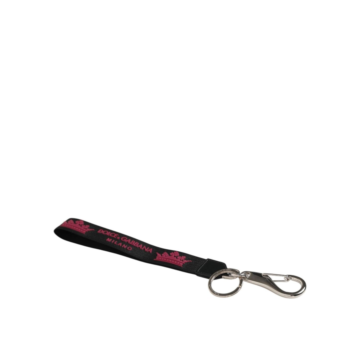 Dolce & Gabbana Black Burgundy Nylon DG Logo Crown Holder Keychain Keyring with silver-tone hardware in stylish design.