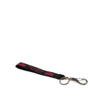 Dolce & Gabbana Black Burgundy Nylon DG Logo Crown Holder Keychain Keyring with silver-tone hardware in stylish design.