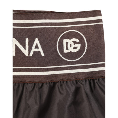 Dolce & Gabbana Brown Polyester Logo Elastic Waistband Swimwear
