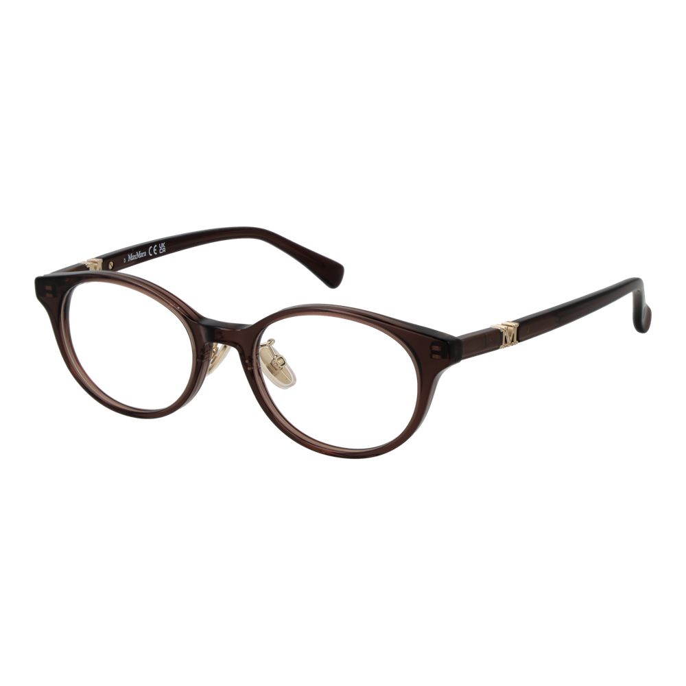 Max Mara Brown Women Glasses Frame in acetate full-rim style, with oval lenses and branded case included.