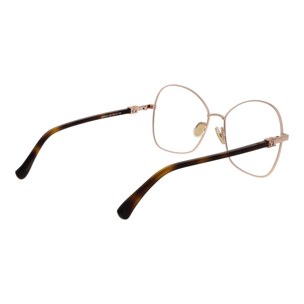 Max Mara Rose Gold Women Glasses Frame with full-rim metal design and demo plastic lenses shown in butterfly style.