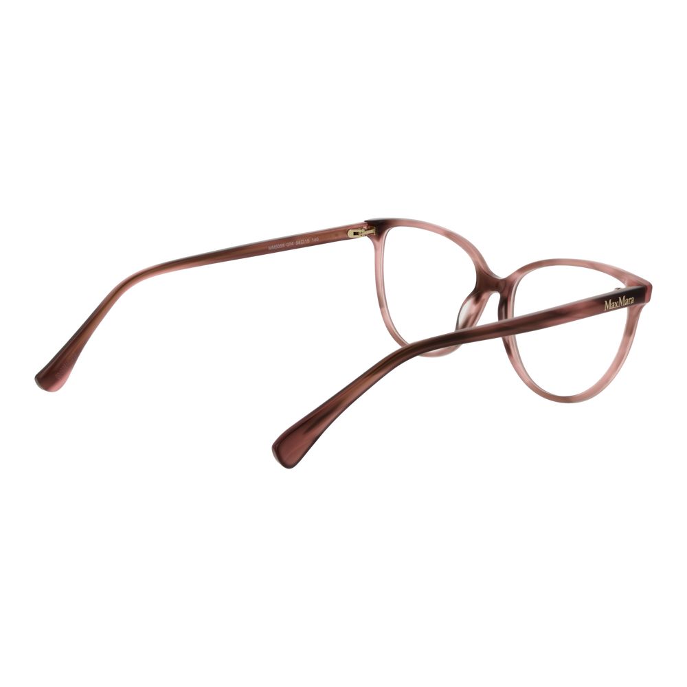 Max Mara Pink Women Glasses Frame with full-rim acetate cat eye design, rose color, and plastic demo lenses. Size 54-15-140.