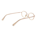 Max Mara Rose Gold Women Glasses Frame in metal, round full-rim design, side view showing thin temples and bridge, includes branded case.