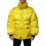 Dolce & Gabbana Yellow Nylon Logo Puffer Bomber Men Jacket in vibrant color with high collar and oversized pockets, front view.