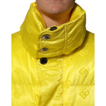 Dolce & Gabbana Yellow Nylon Logo Puffer Bomber Men Jacket with high collar and snap button detail in vibrant yellow nylon.