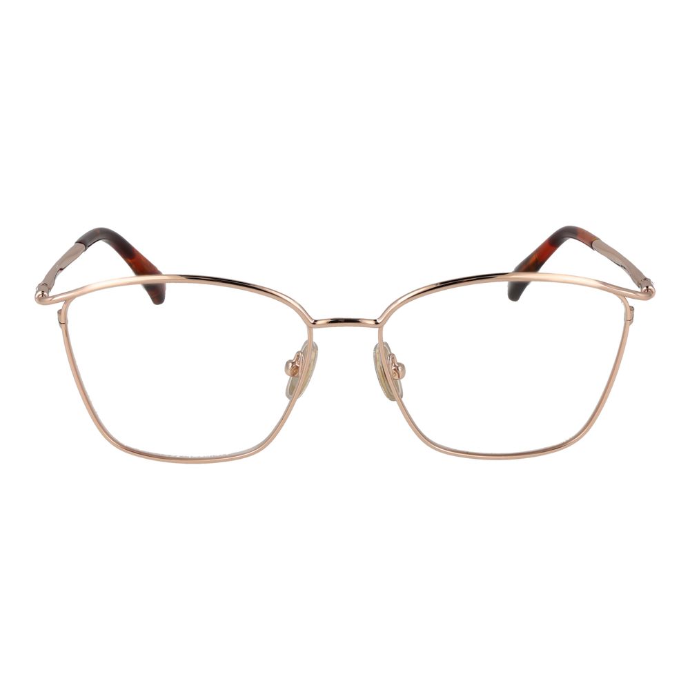 Max Mara Rose Gold Women Glasses Frame, full-rim rectangular style, metal frame with demo plastic lenses, 100% UVA&UVB protection.