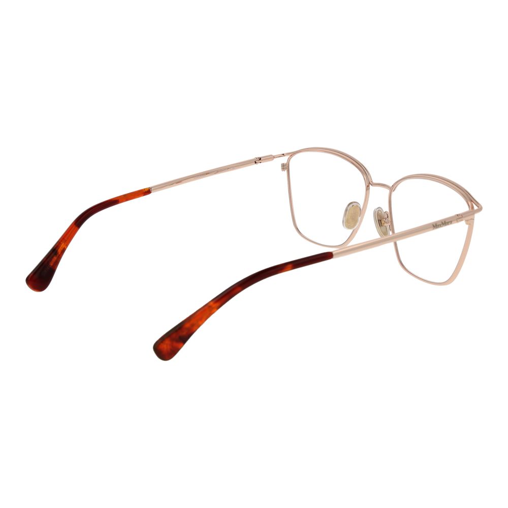 Alt Tag: Max Mara Rose Gold Women Glasses Frame in full-rim metal, rectangle style with plastic demo lenses and UVA&UVB protection.