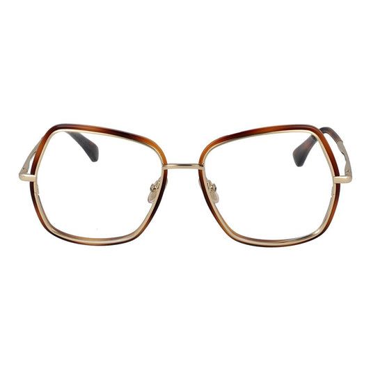 Max Mara Gold Women Glasses Frame, full-rim square style in gold, metal frame with plastic demo lenses, 100% UVA&UVB protection, size 55-17-140.