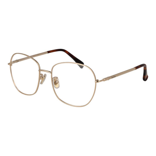 Max Mara Gold Women Glasses Frame in metal, full-rim butterfly style, with demo plastic lenses and gold color.