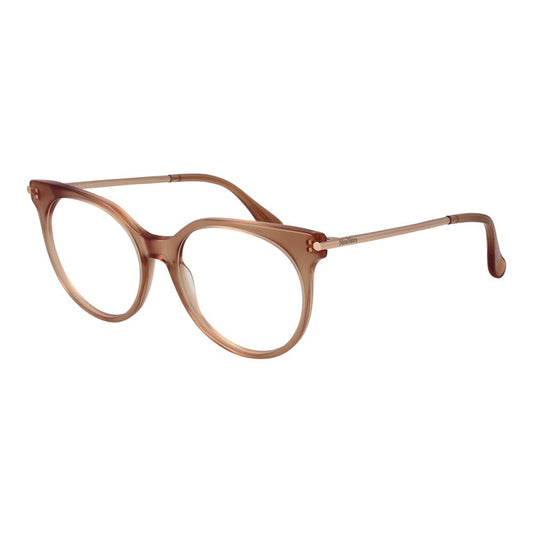 Max Mara Pink Women Glasses Frame in full-rim rose acetate, round style with demo lenses, includes branded case.