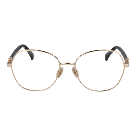 Max Mara Gold Women Glasses Frame, full-rim round metal eyewear with plastic demo lenses, featuring a gold frame color.
