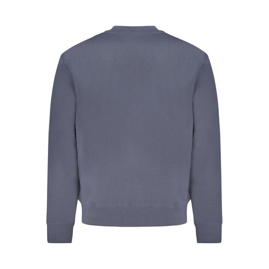 Back view of Hugo Boss Blue Cotton Men Sweater showcasing brushed texture and iconic design, perfect for modern casual luxury.