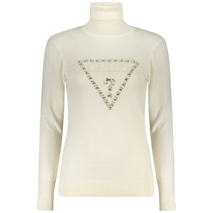 Guess Jeans White Viscose Women Sweater with rhinestone details and embroidery