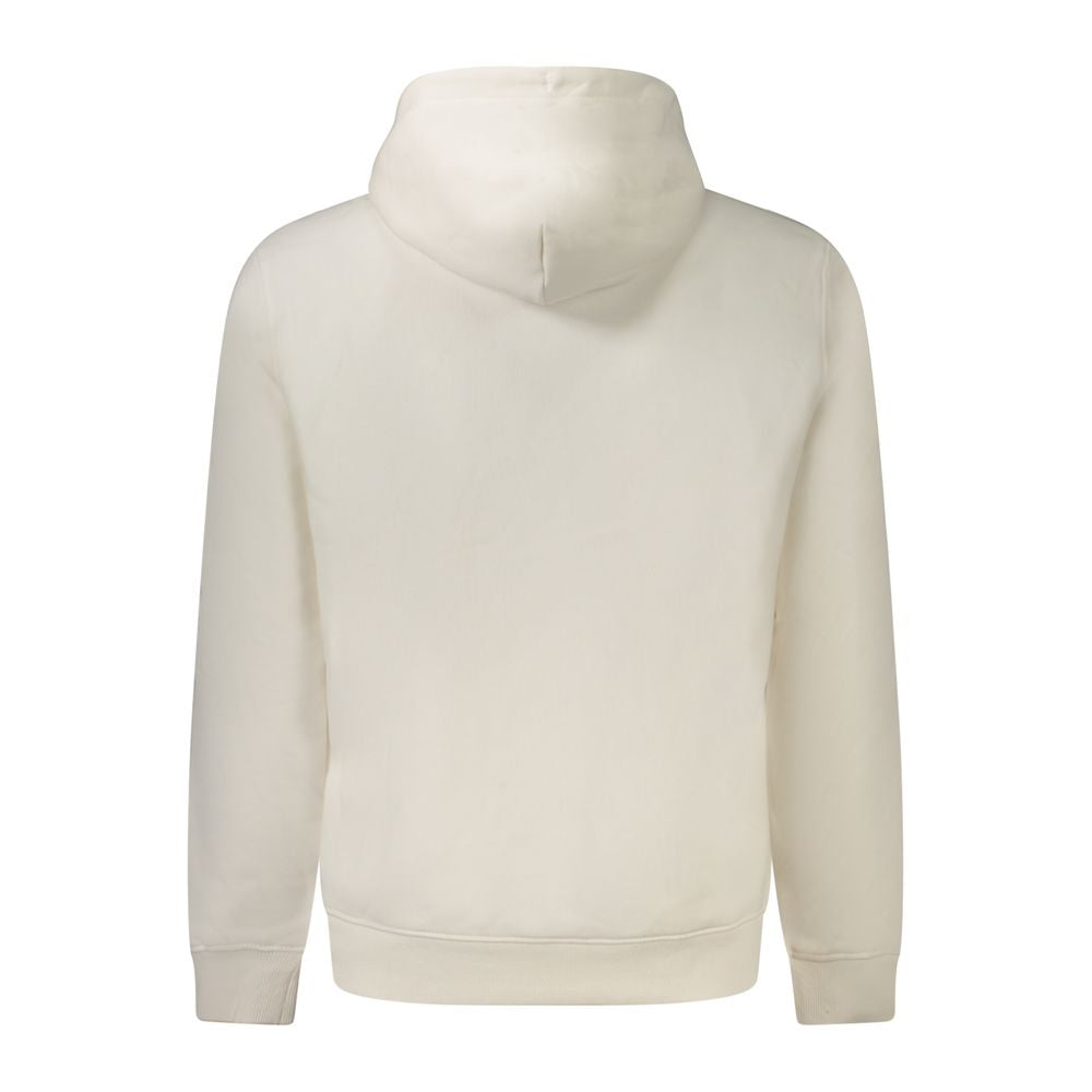 Back view of Tommy Hilfiger White Cotton Men Sweater with hood, showcasing casual luxury and iconic design details.