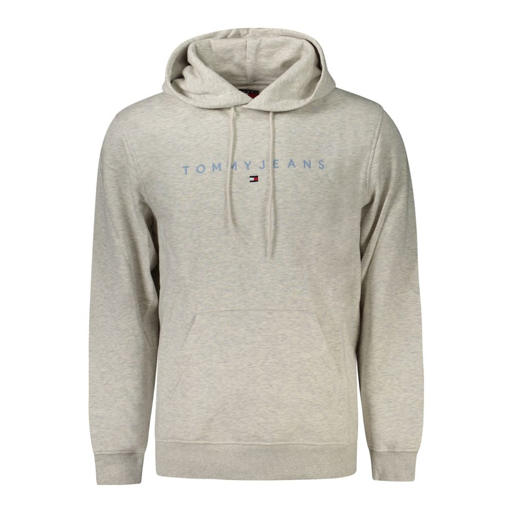 Tommy Hilfiger Gray Cotton Men Sweater with central pocket and logo embroidery, made from eco-friendly materials.