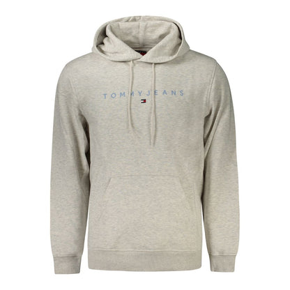 Tommy Hilfiger Gray Cotton Men Sweater with central pocket and logo embroidery, made from eco-friendly materials.