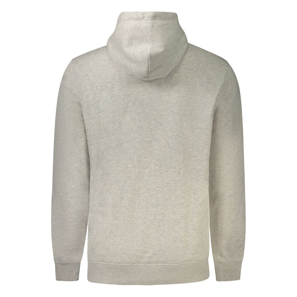 Back view of Tommy Hilfiger Gray Cotton Men Sweater featuring a hood and long sleeves.