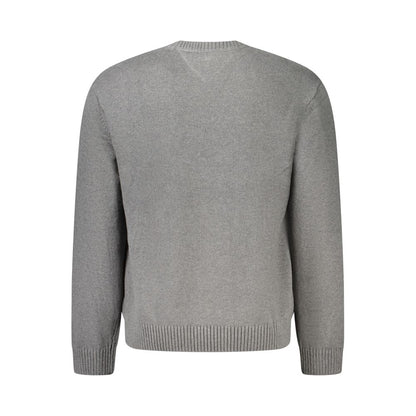Back view of Tommy Hilfiger Gray Cotton Men Sweater showcasing the long-sleeved crew neck and classic stylish design.