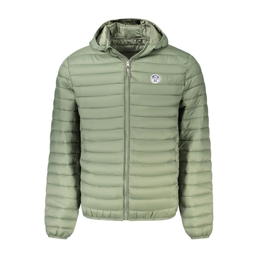 North Sails Green Polyester Men's Jacket with logo and hood, featuring 100-gram padding for style and adventure.