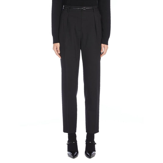 Max Mara Prosit Classic Pants for women, featuring side pockets, belt loops, and a coordinated waist belt, made of virgin wool and elastane.
