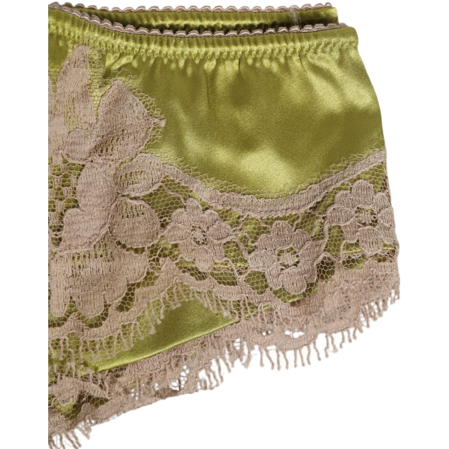 Dolce & Gabbana Green Silk Satin Lace Trim New Slip Underwear