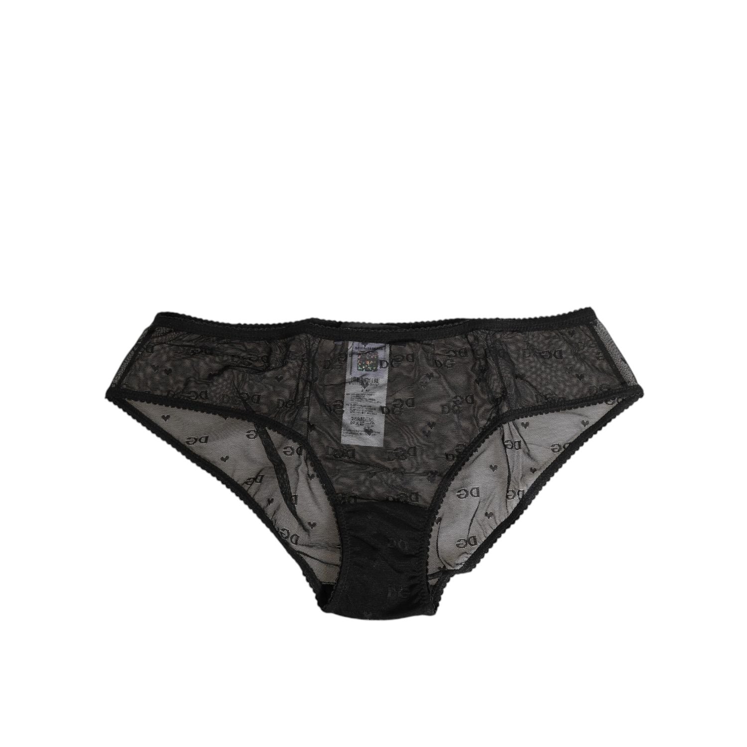 Dolce & Gabbana Black Sheer Mesh Lace Polka Dot Logo Underwear