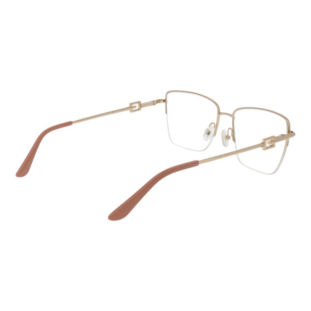 Guess Pink Women Glasses Frame, rose metal half-rim with square design, demo lenses, 55-16-140 size, includes branded case.